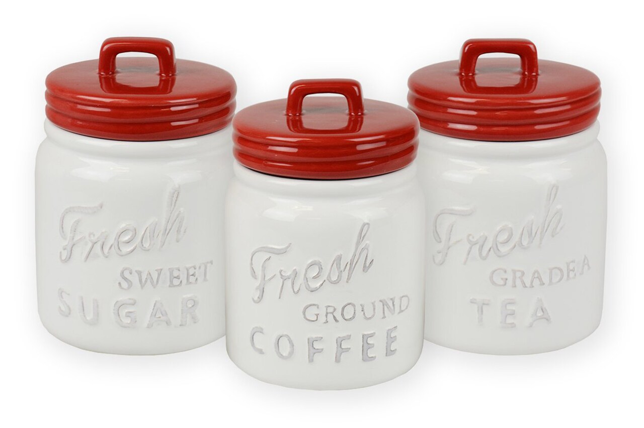 Contemporary Home Living Set of 3 Classic Red Ceramic Jar Canisters